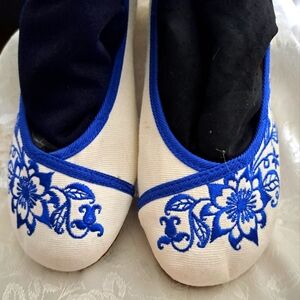 Elegant Blue Floral Embroidered Women's Ballet/Yoga Shoes